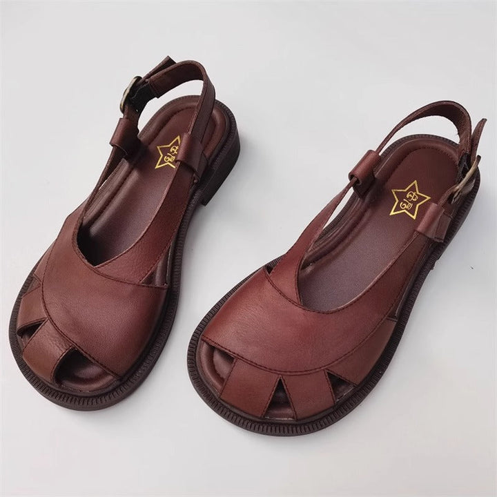 Womens Daily Casual Retro Leather Wide Toe Box Sandals