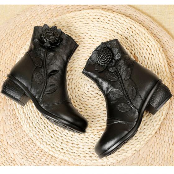 Women's Casual Leather Ankle Boots Oxford Boots Block Heel Zipper Shoes