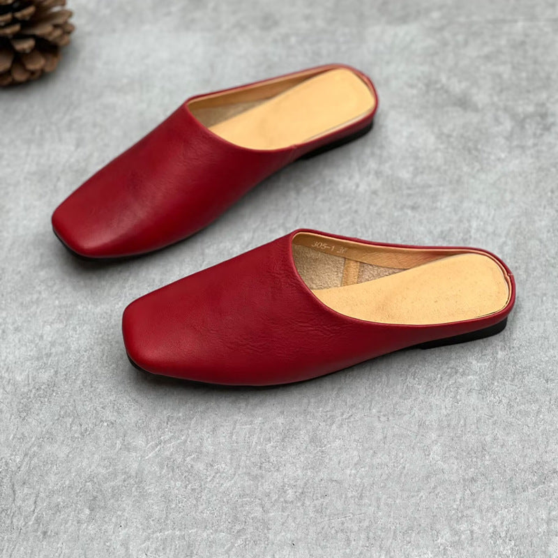 Women's Handmade Leather Square Toe Comfort Mule Shoes