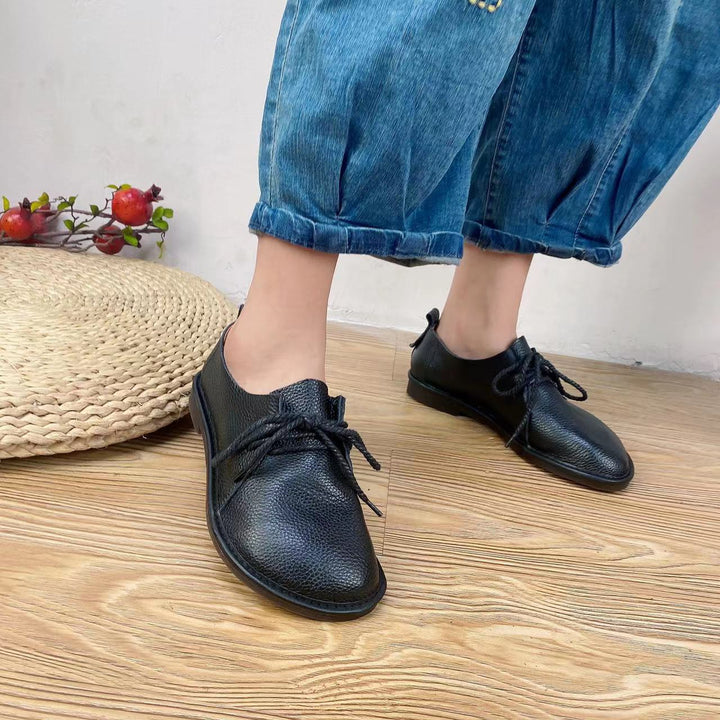 Womens Wide Toe Box Retro Flat Shoes Soft Leather