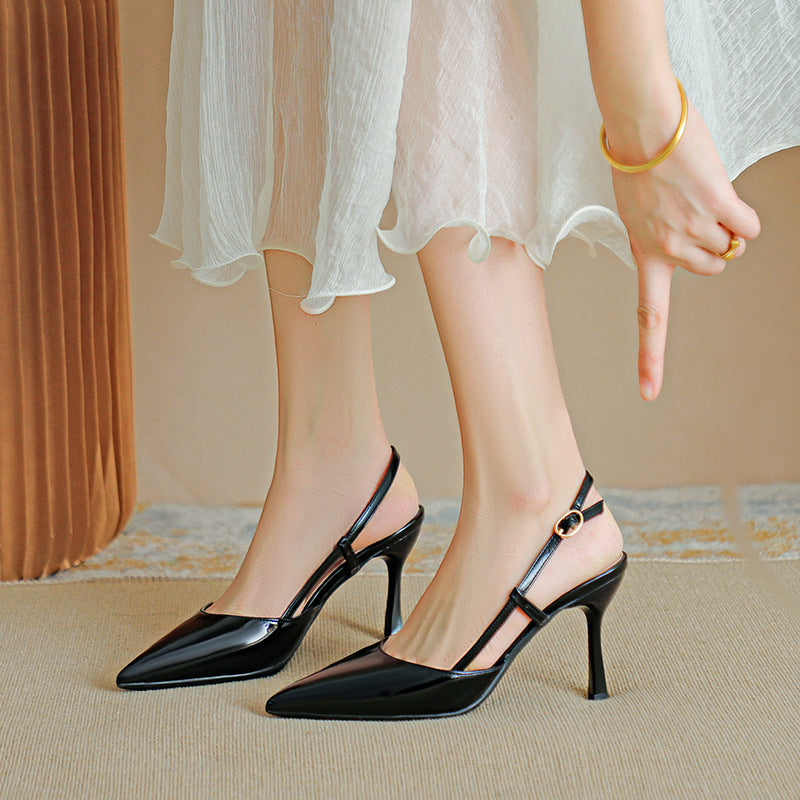 Pointed Toe High Heeled Sandals Patent Leather Women's Shoes