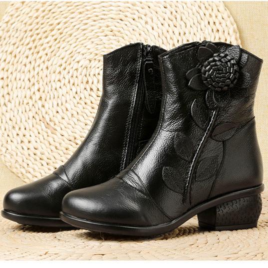 Women's Casual Leather Ankle Boots Oxford Boots Block Heel Zipper Shoes