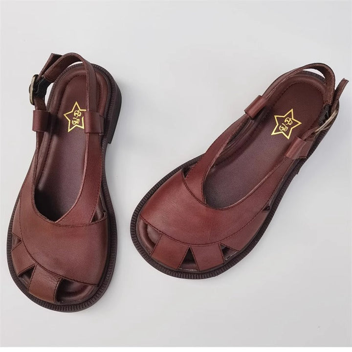 Womens Daily Casual Retro Leather Wide Toe Box Sandals