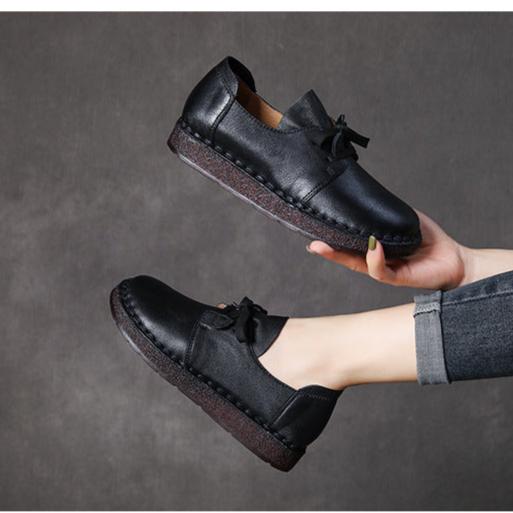 Women's Casual Lace-up Loafers Handmade Leather Flats