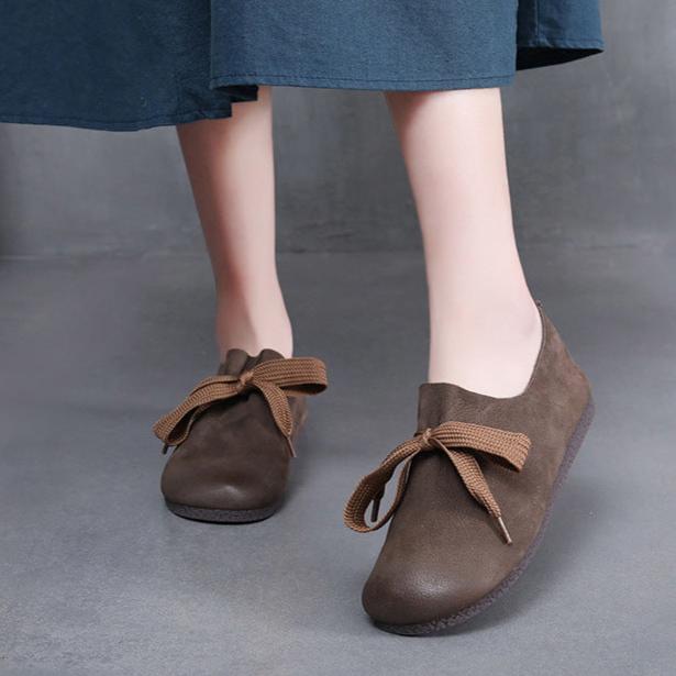 Vintage Handmade Leather Soft Flats Round Toe Slip-On Footwear