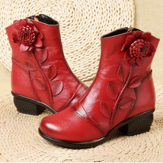 Women's Casual Leather Ankle Boots Oxford Boots Block Heel Zipper Shoes