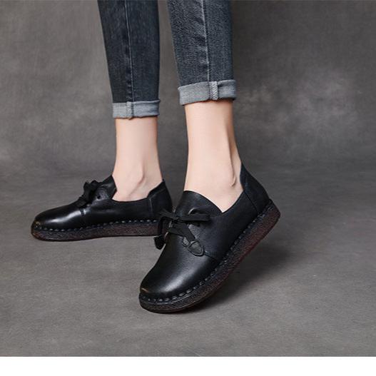 Women's Casual Lace-up Loafers Handmade Leather Flats