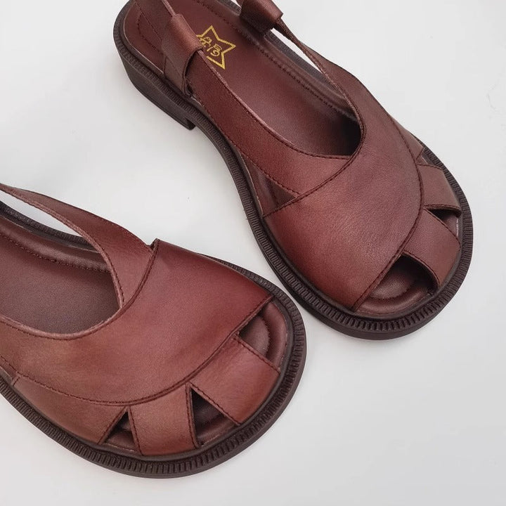 Womens Daily Casual Retro Leather Wide Toe Box Sandals