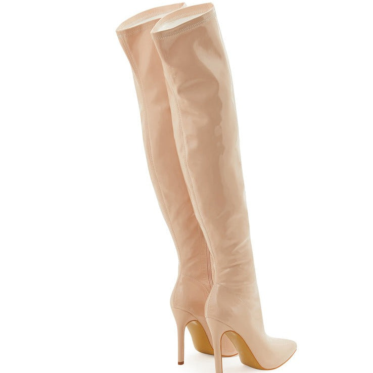 Women's Over The Knee Boots Stiletto High Heels Pointed Toe Side Zip Shoes