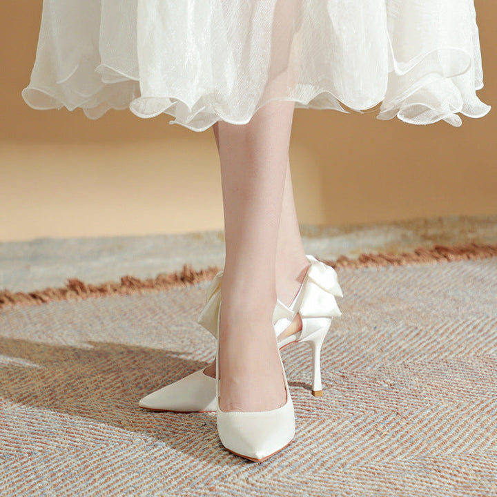 Women's Bowknot Heels French Hollow Pointed Toe Wedding Pumps