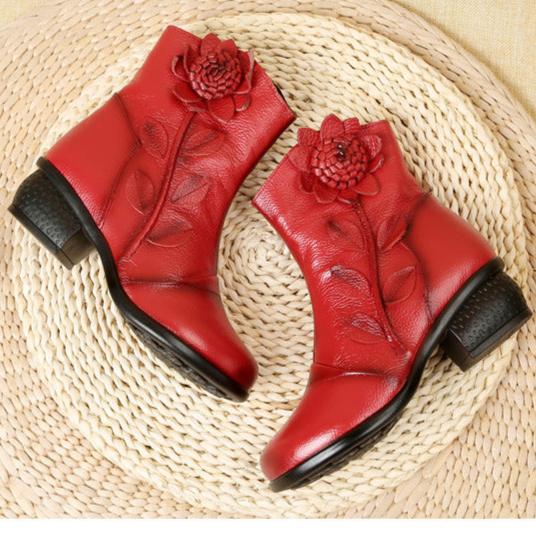 Women's Casual Leather Ankle Boots Oxford Boots Block Heel Zipper Shoes