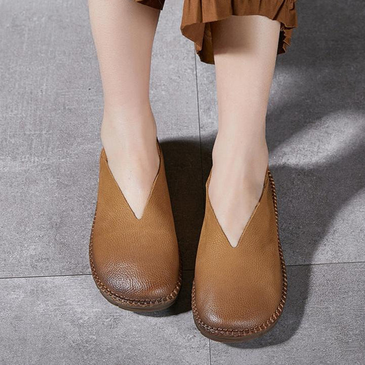 Round Toe Leather Soft Sole Non-slip Flat Shoes