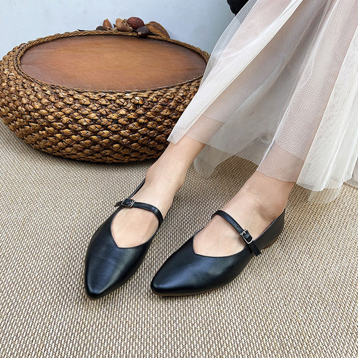 Genuine Leather Mary Jane Shoes For Women Flat Heel Buckle