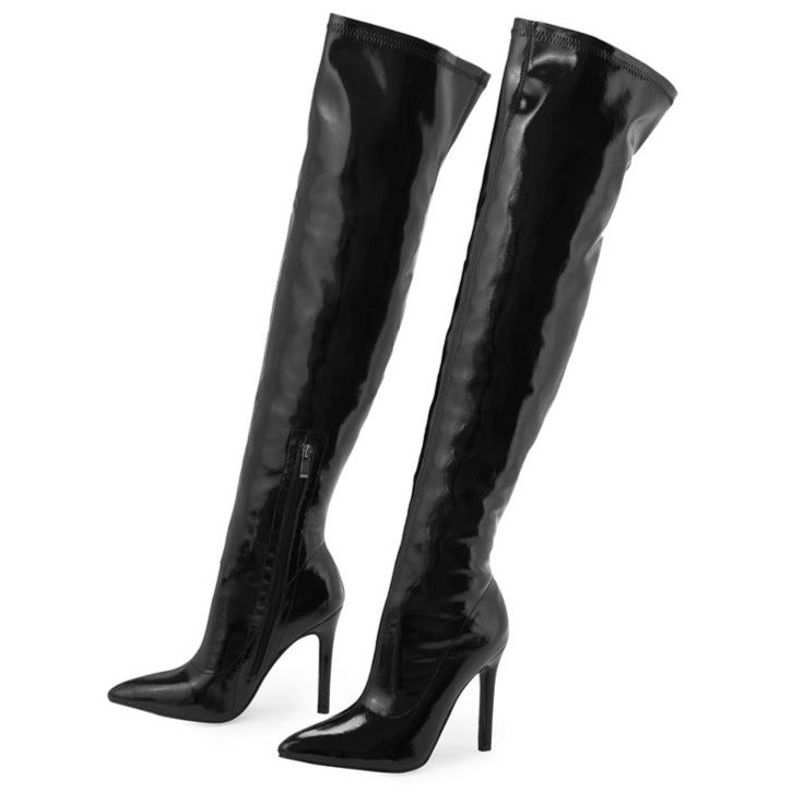 Women's Over The Knee Boots Stiletto High Heels Pointed Toe Side Zip Shoes