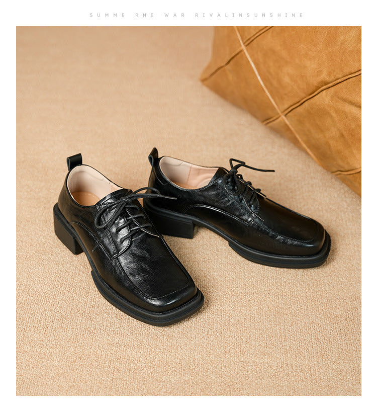 Women's Square Toe Leather Lace up Oxford Shoes