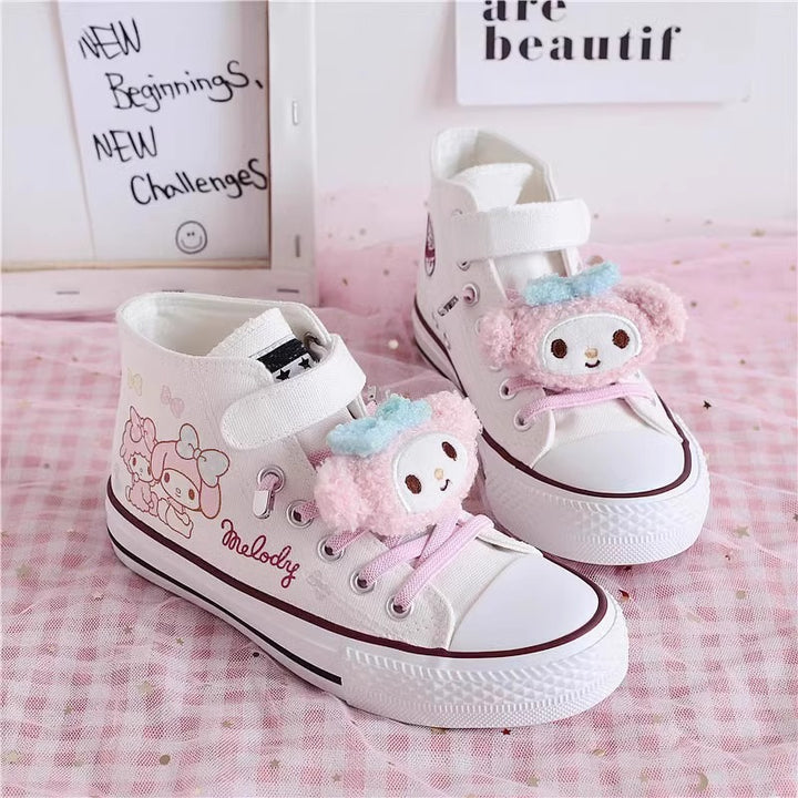 Kids Cartoon Pattern Velcro High Top Canvas Kawaii Girls Shoes