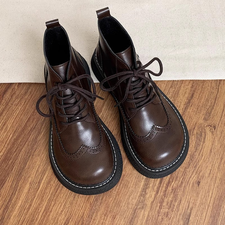 Womens Retro Wide Toe Box Brogue Style Boots