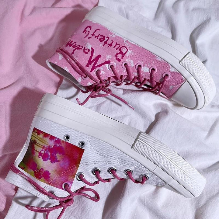 Pink Romantic Lavender High-top Canvas Shoes