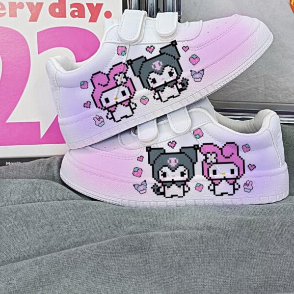 Cartoon Print Student Sneakers Kids Size with Velcro Fastener