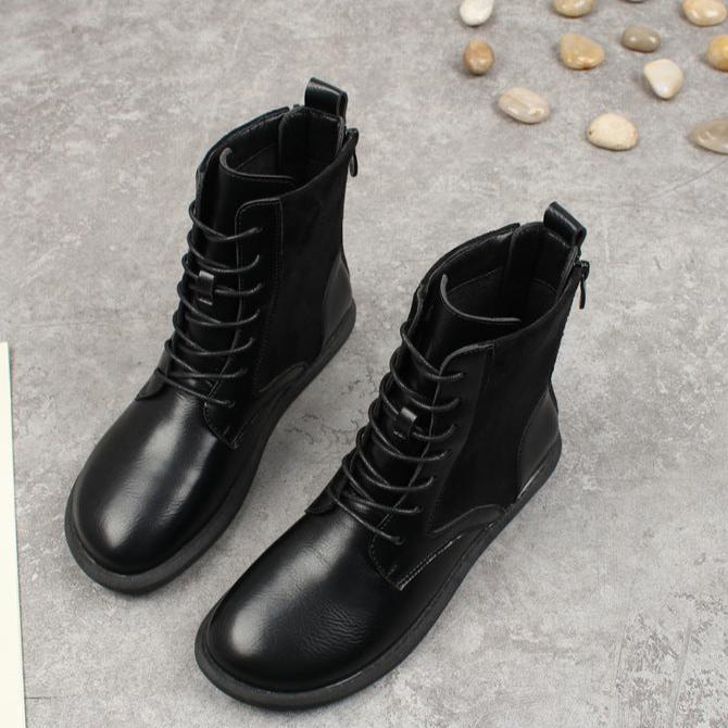 Lace-up Short Boots Casual Soft Sole Back Zipper Flat Women's Boots