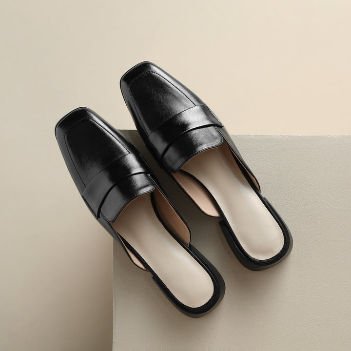 Women's Leather Casual Flat Mules Shoes