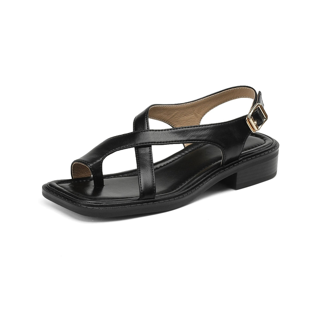 Womens Summer Leather Comfortable Cross Straps Flat Sandals