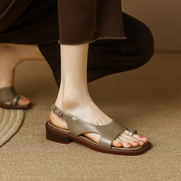 Womens Summer Leather Toe Ring Slingback Flat Sandals