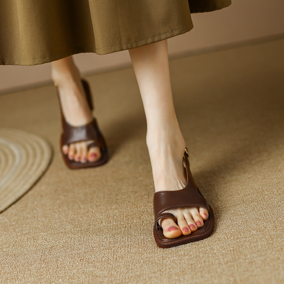 Womens Summer Leather Toe Ring Slingback Flat Sandals