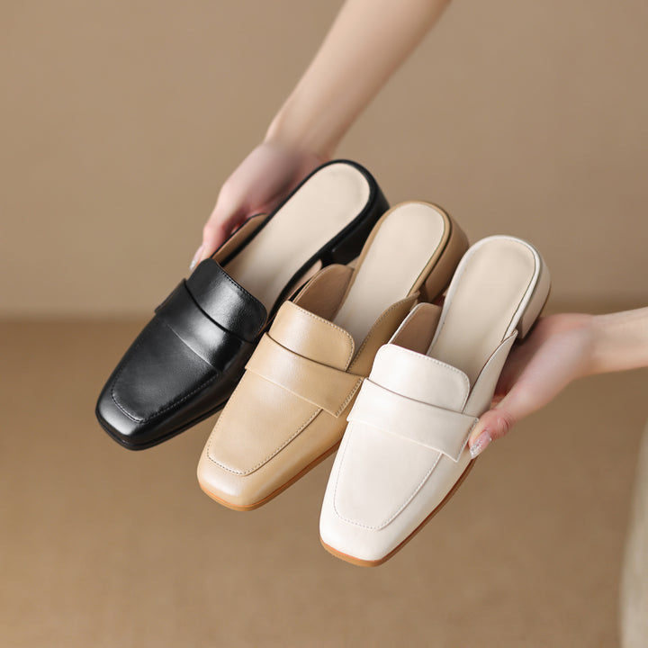 Women's Leather Casual Flat Mules Shoes