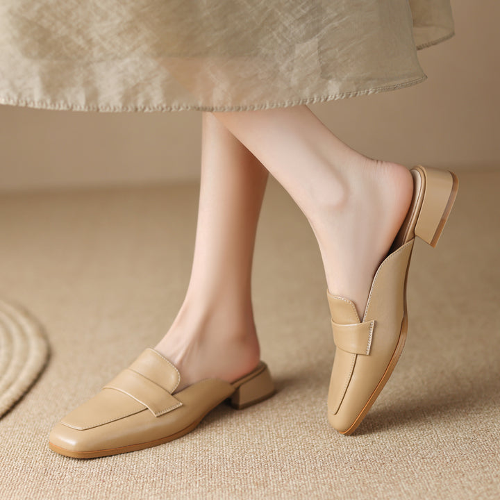 Women's Leather Casual Flat Mules Shoes