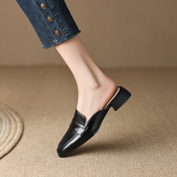 Women's Leather Casual Flat Mules Shoes