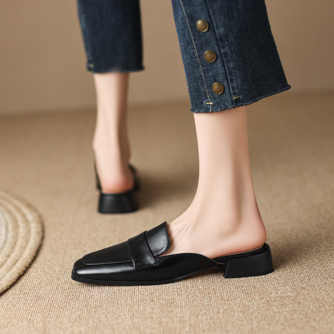 Women's Leather Casual Flat Mules Shoes