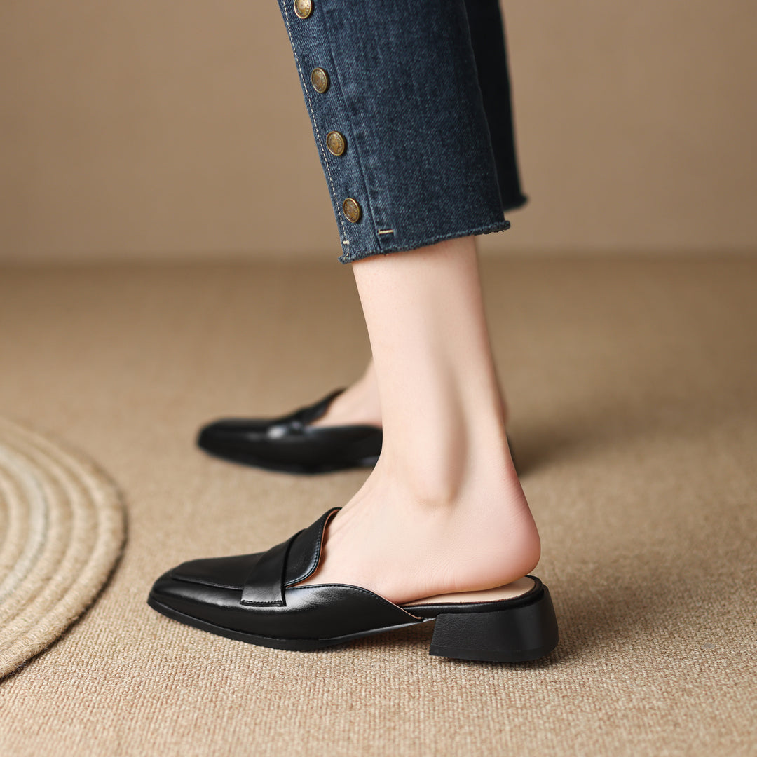 Women's Leather Casual Flat Mules Shoes