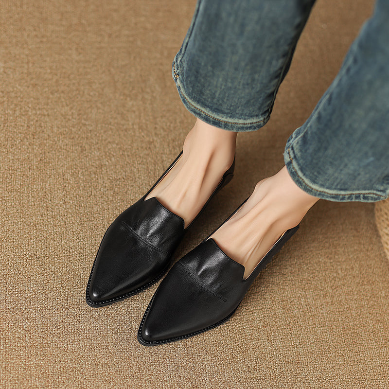 Women's Handmade Pointed Toe Block Heels Loafers Shoes