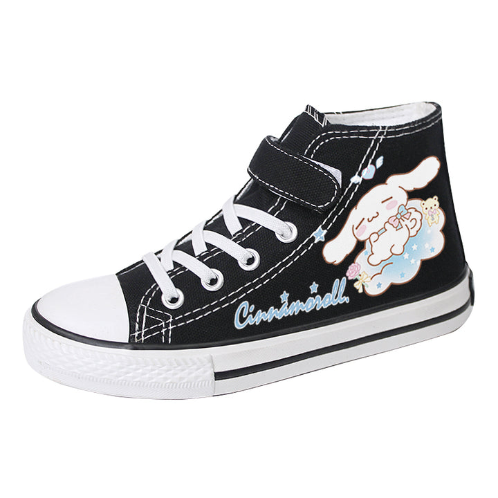 Kawaii Dog Student High Top Canvas Kids Size with Velcro Fastener