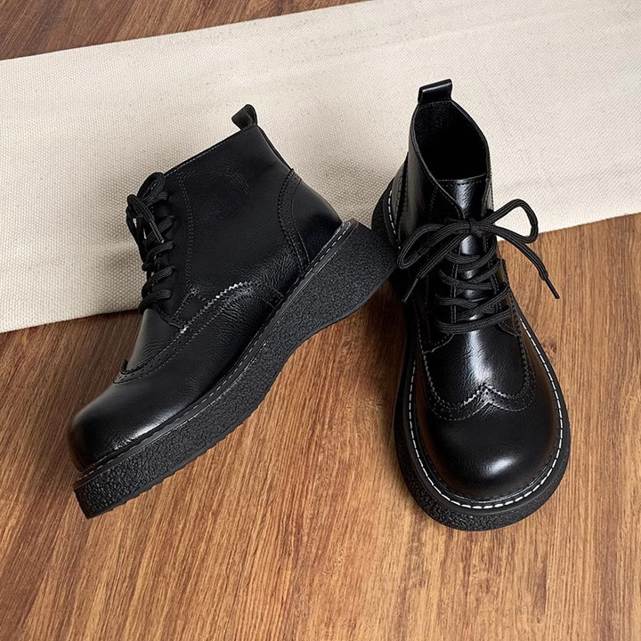 Womens Retro Wide Toe Box Brogue Style Boots