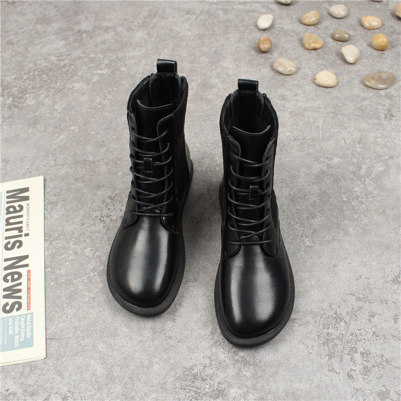 Lace-up Short Boots Casual Soft Sole Back Zipper Flat Women's Boots