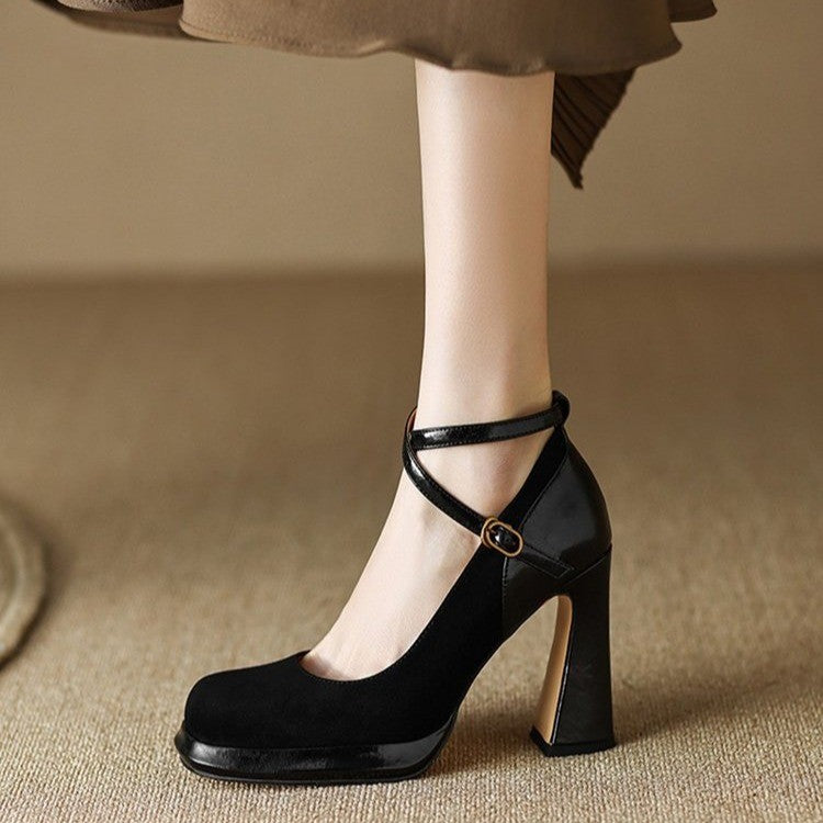 Platform Chunky Crossover Strappy Heels Pumps