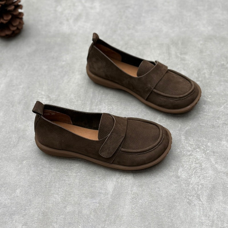 Retro Genuine Leather Flats Loafers Handmade Slip-on Women's Shoes