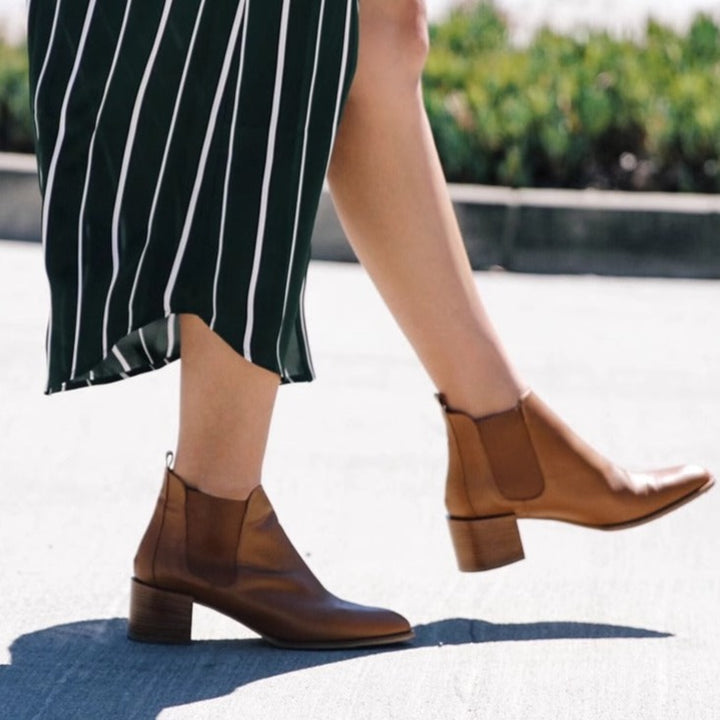 Women's Chelsea Block Heels Suede Leather Ankle Boots