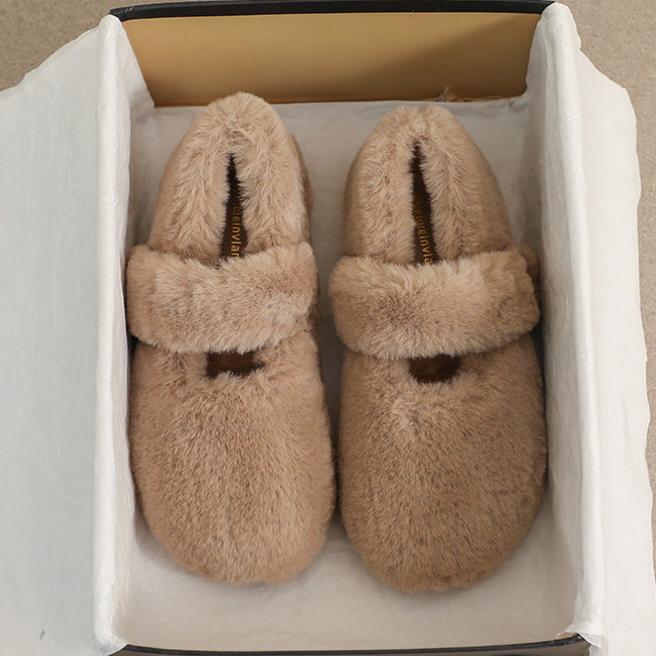 Women Faux-Fur Loafers Cute warm Winter Fleece Flat Casual Shoes