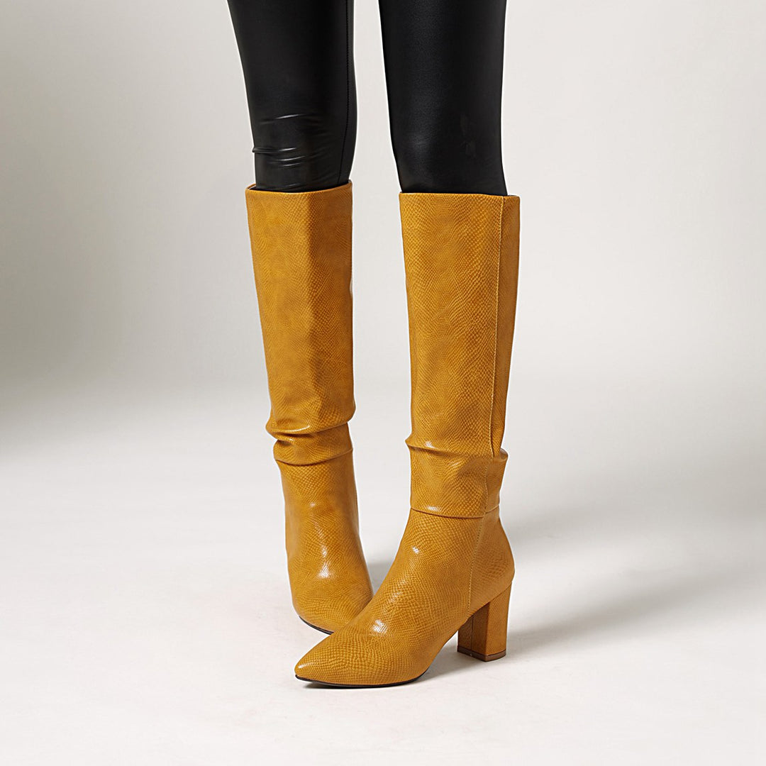 Women's Metallic Faux Leather Knee-High Pointed-Toe Boots