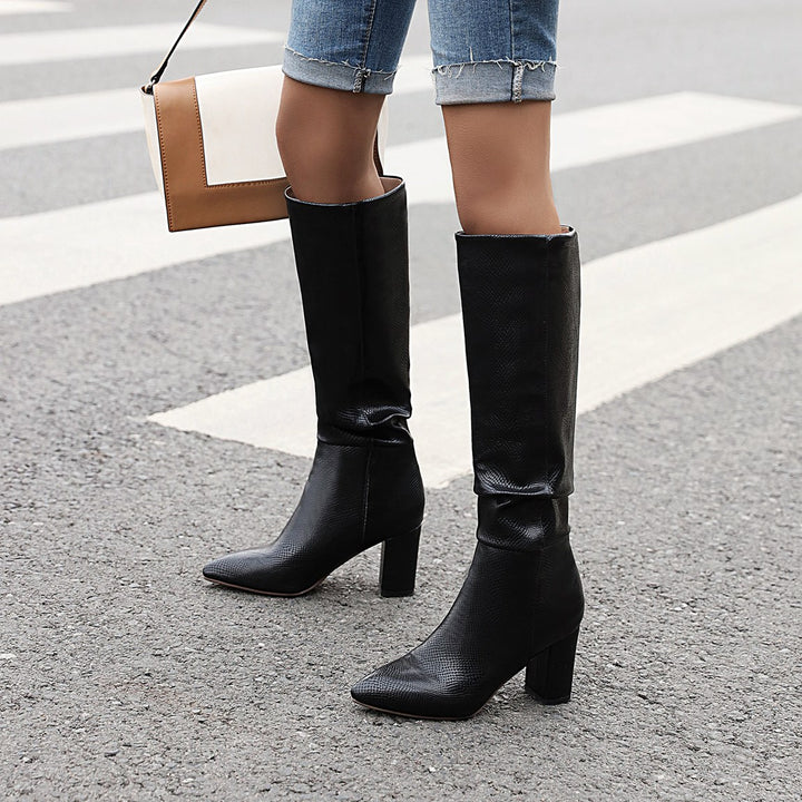 Women's Metallic Faux Leather Knee-High Pointed-Toe Boots