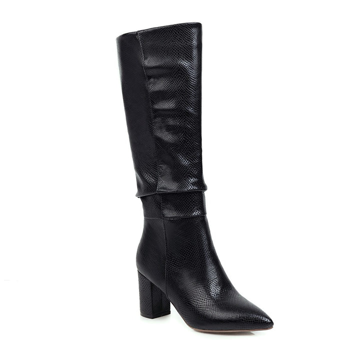 Women's Metallic Faux Leather Knee-High Pointed-Toe Boots