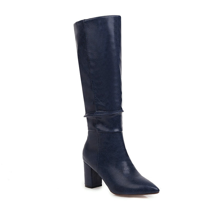 Women's Metallic Faux Leather Knee-High Pointed-Toe Boots