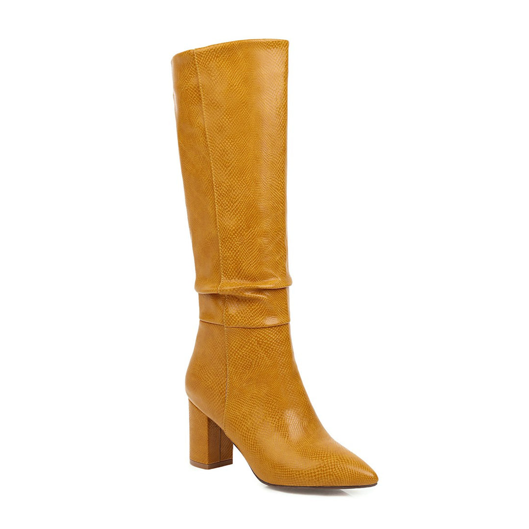 Women's Metallic Faux Leather Knee-High Pointed-Toe Boots