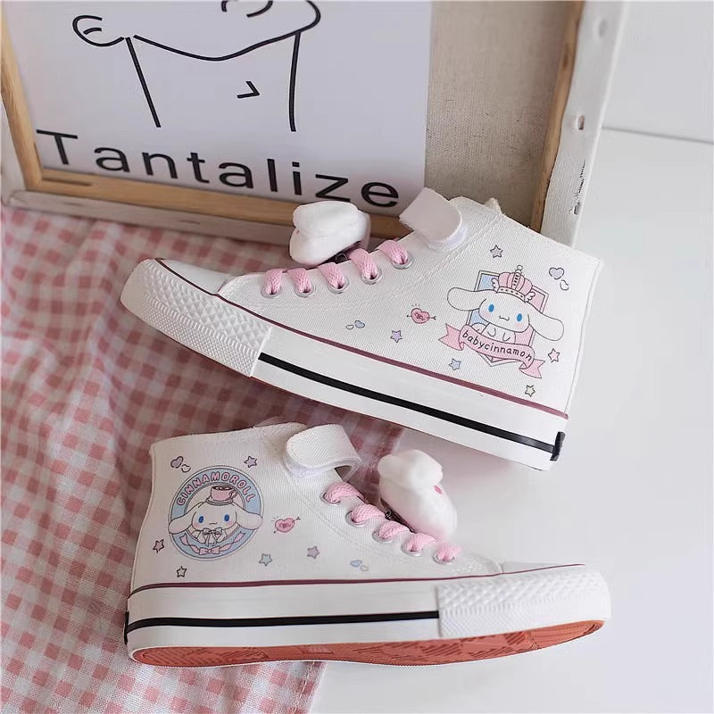 Kids Cartoon Pattern Velcro Pink Lace-up High Top Canvas Girls Shoes