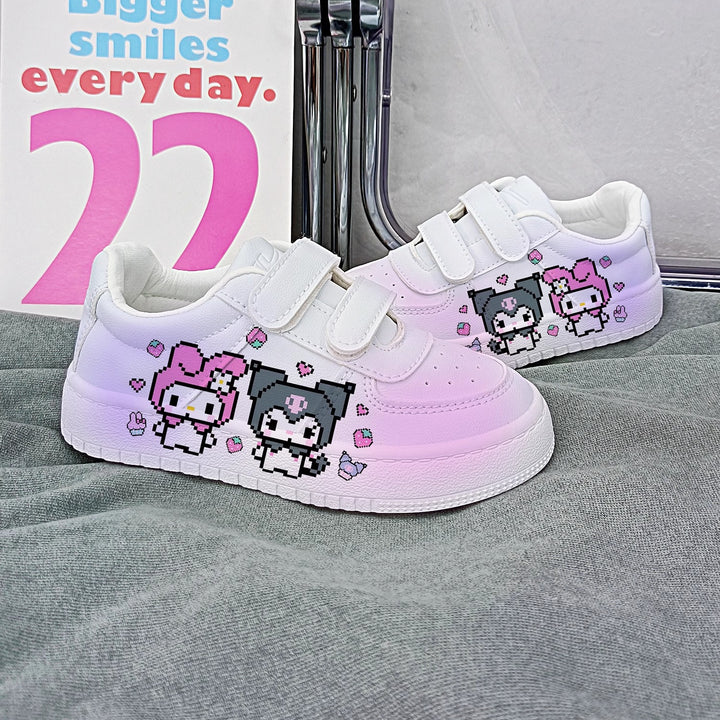 Cartoon Print Student Sneakers Kids Size with Velcro Fastener