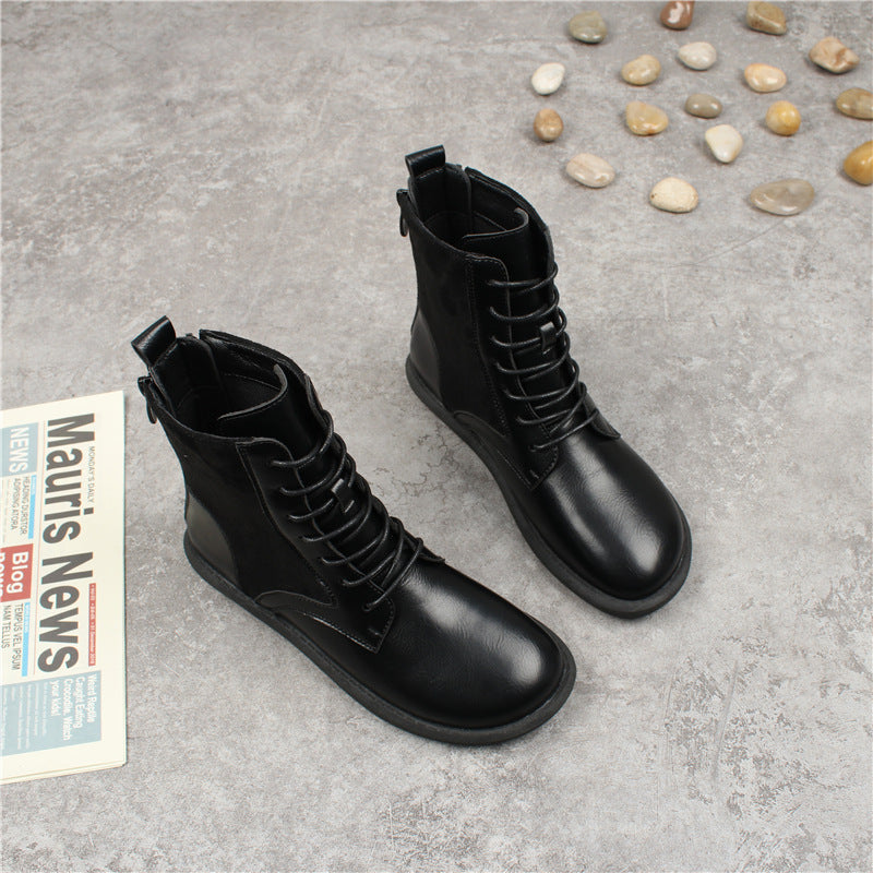 Lace-up Short Boots Casual Soft Sole Back Zipper Flat Women's Boots