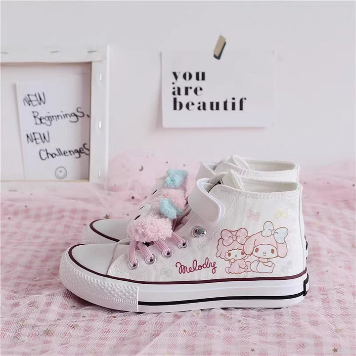 Kids Cartoon Pattern Velcro High Top Canvas Kawaii Girls Shoes